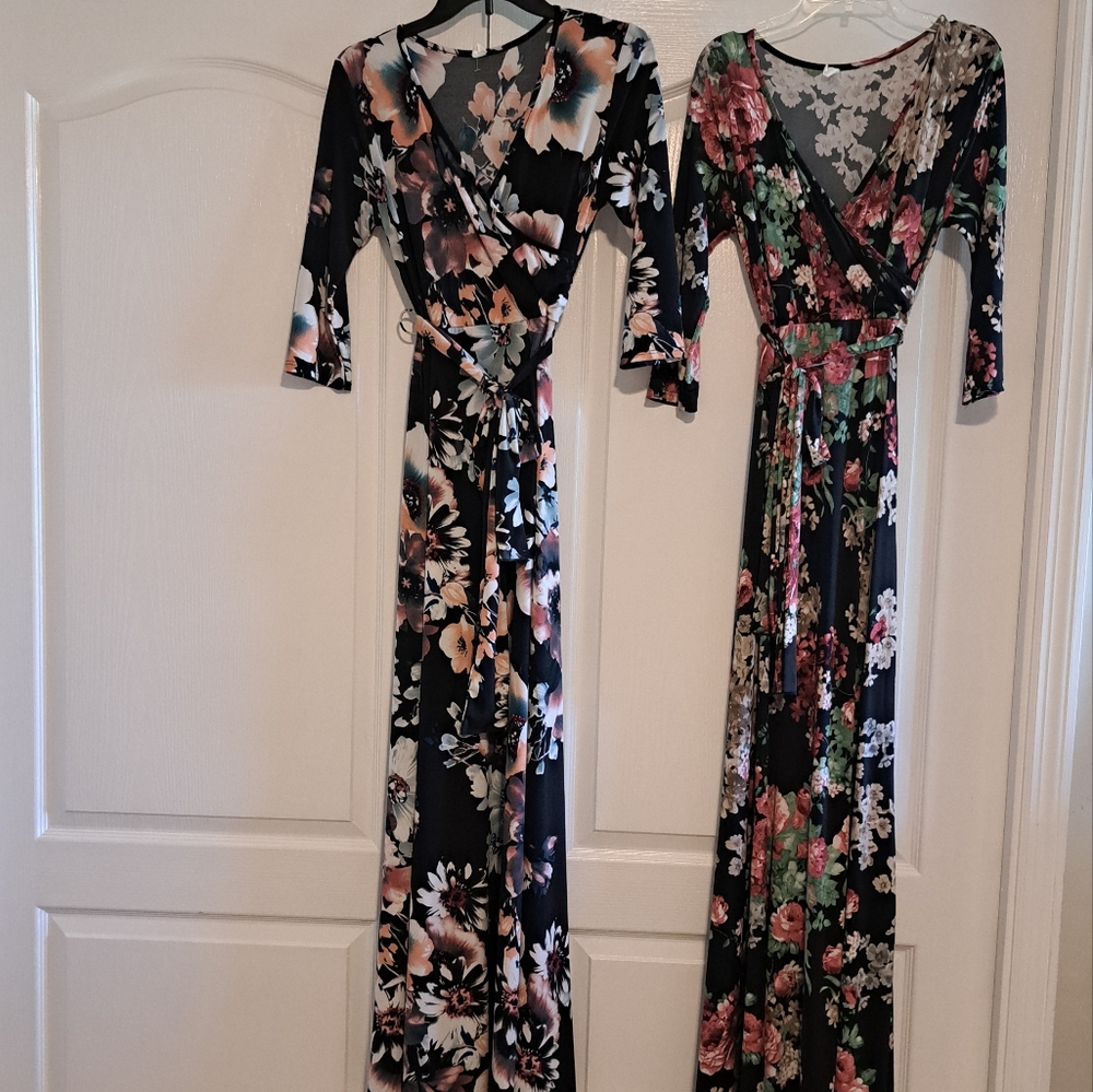 Set of 2 Pink Blush Maxi Dresses - Floral - Medium or Small - Maternity Nursing